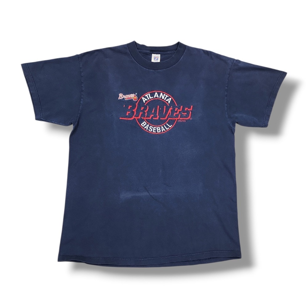 Vintage Atlanta Braves 1999 Embroidered Logo 7 Navy Blue T-Shirt Men's XL